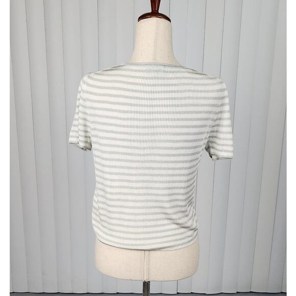 Madewell Micro-Rib Sweater Tee in Monument Short Sleeve Stripes Size Medium - Picture 3 of 11
